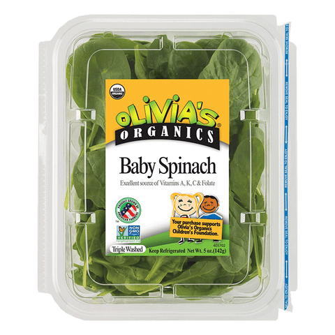 Produce, Olivia's Organic Spinach, Clamshell, 5oz.