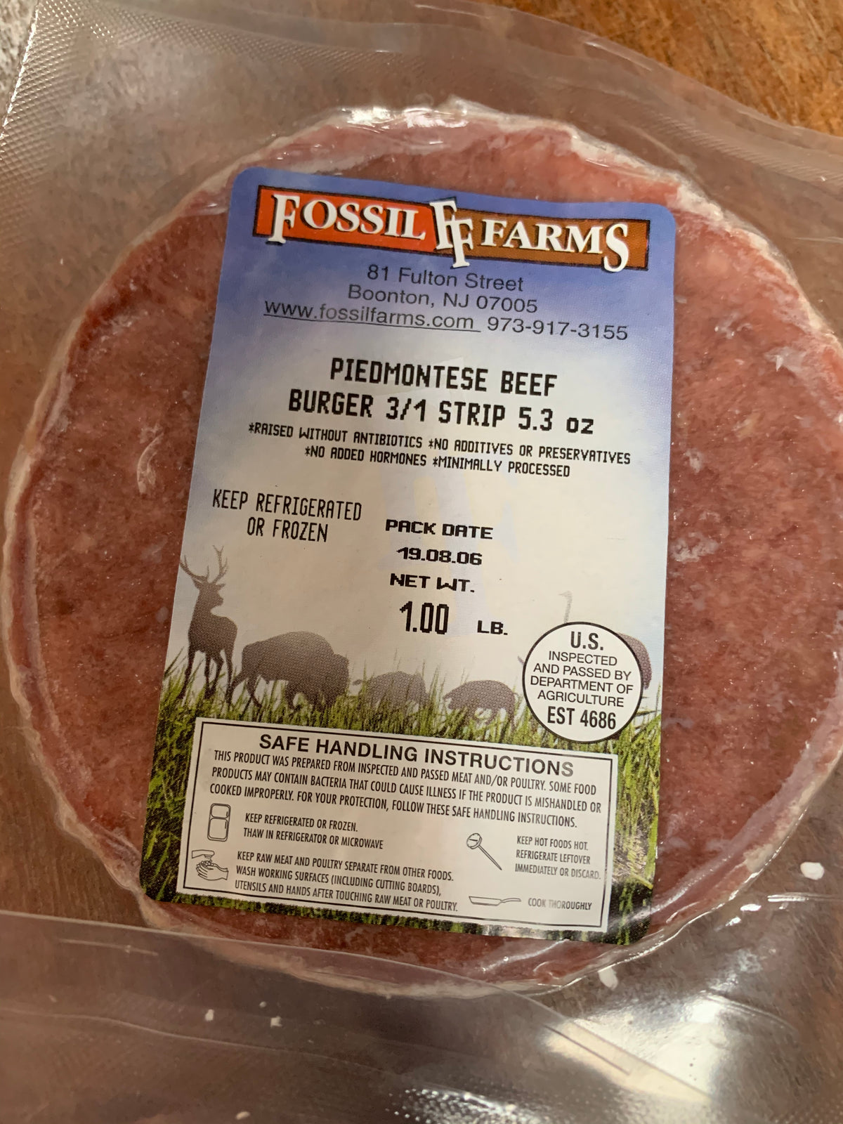 Meat, Fossil Farms PIEDMONTESE Beef Burgers-3 per pack