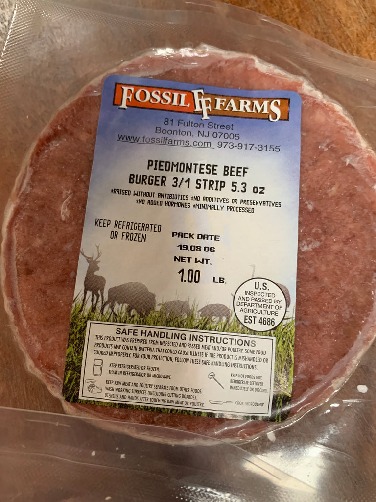 Meat, Fossil Farms PIEDMONTESE Beef Burgers-3 per pack