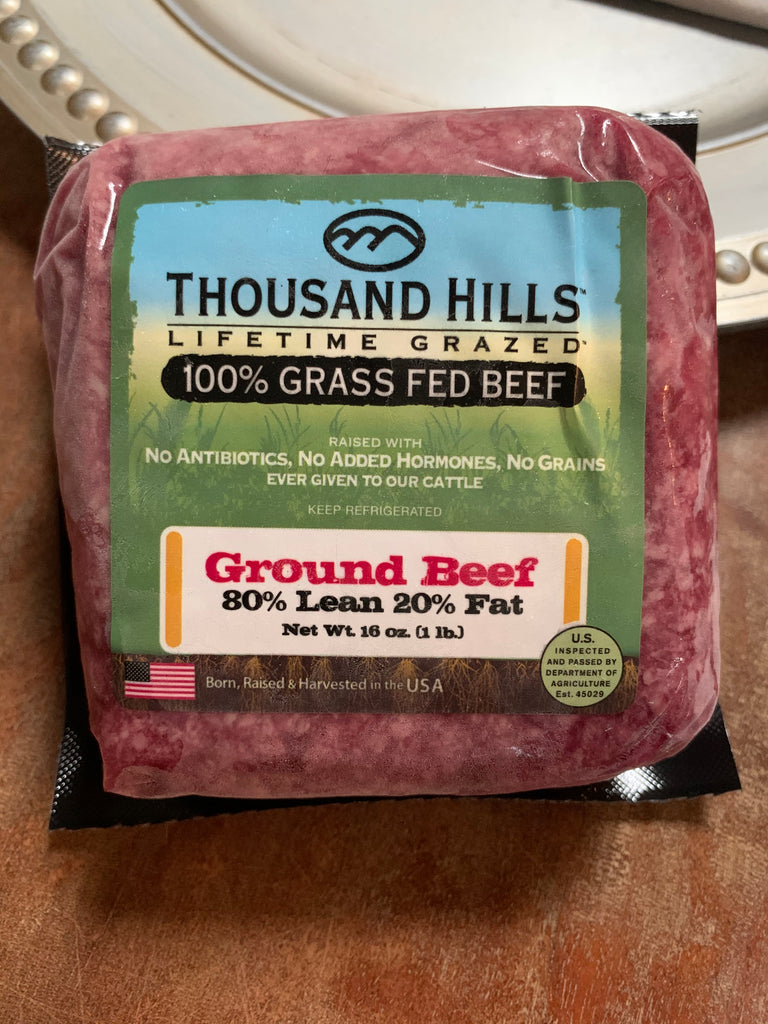 Meat, Thousand Hills, Grass-fed Ground Beef 80/20,16oz