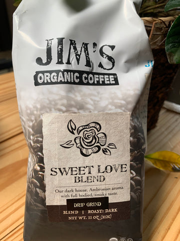 Coffee, Jim's Organics, Sweet Love Blend Coffee, ground, 11oz.