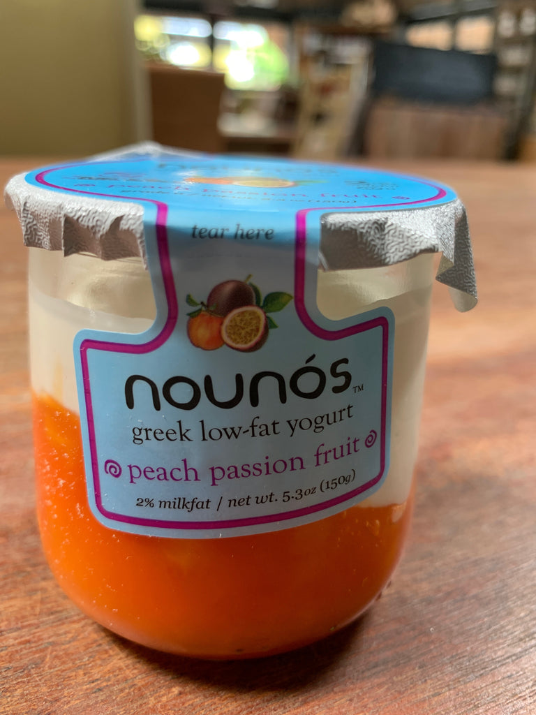 Dairy, Nounos 2% Greek Yogurt, Peach Passion Fruit, glass jar, 5.3oz
