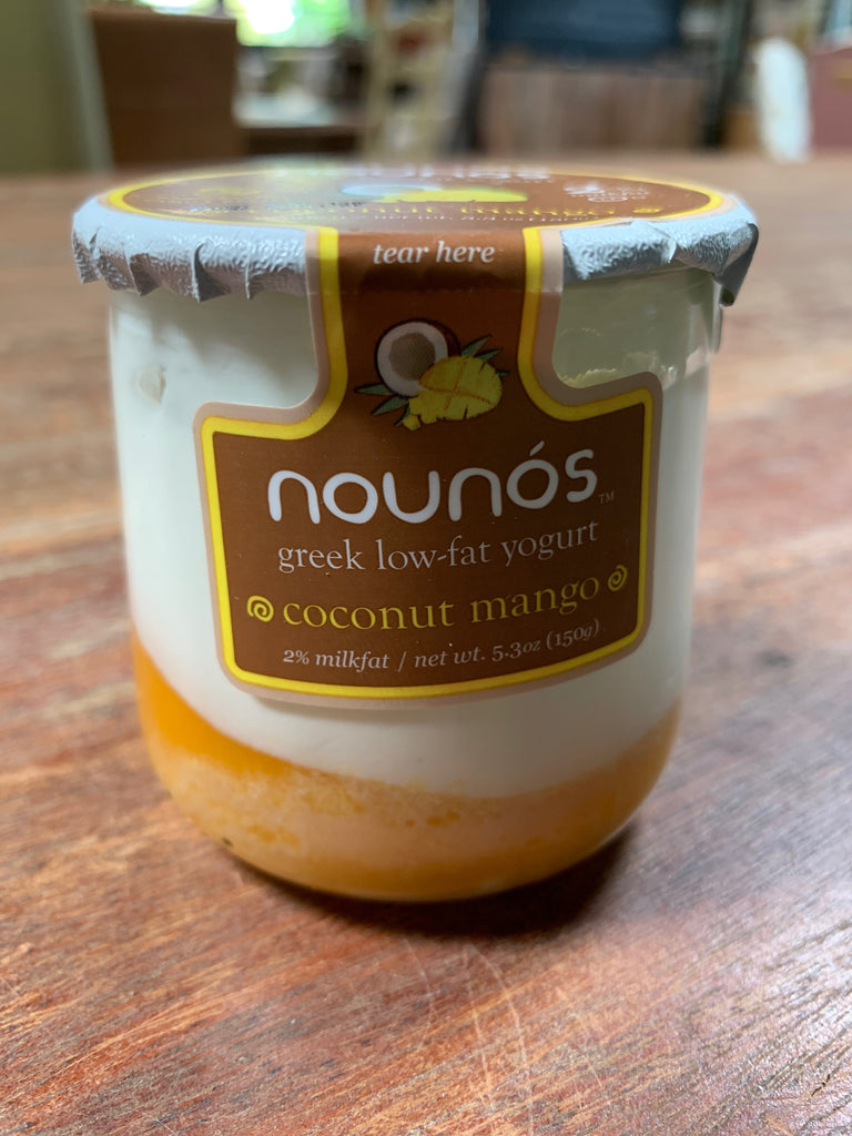 Dairy, Nounos 2% Greek Yogurt, Coconut Mango, glass jar, 5.3oz