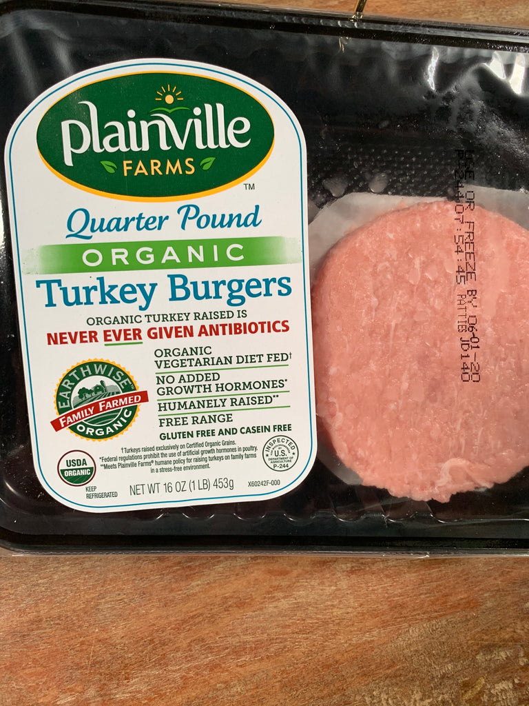 Meat, Plainville Farms, Organic Turkey. 4-1/4 lb Burgers