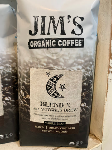 Coffee, Jim's Organics,Blend X aka Witches Brew, Very Dark,whole bean, 11oz.